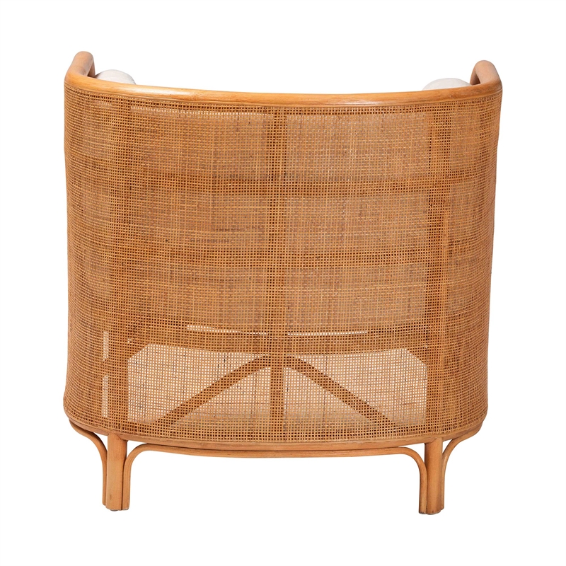 Pemberly Row Light Honey Rattan Tuxedo Accent Chair with Woven Detail