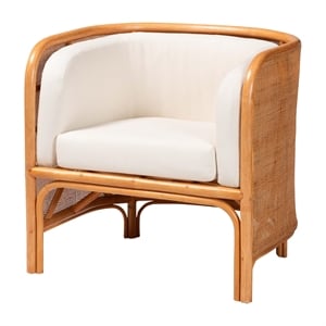 Pemberly Row Light Honey Rattan Tuxedo Accent Chair with Woven Detail