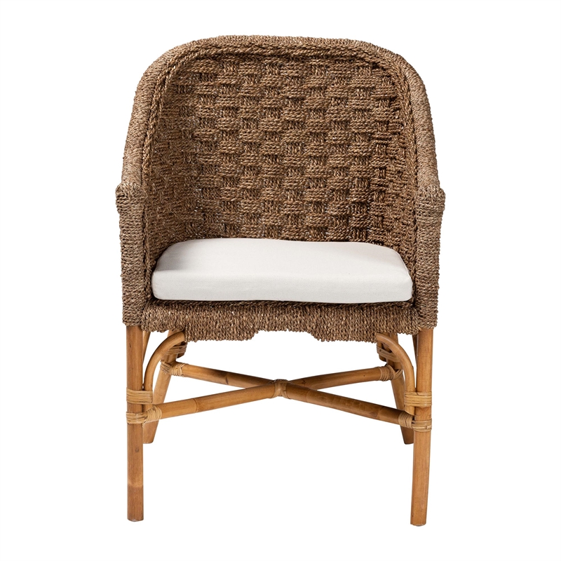 Pemberly Row Natural Seagrass and Rattan Arm Chair with Basketweave