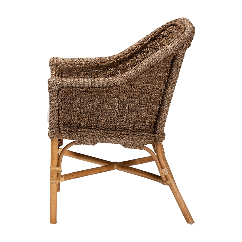 Pemberly Row Natural Seagrass and Rattan Arm Chair with Basketweave
