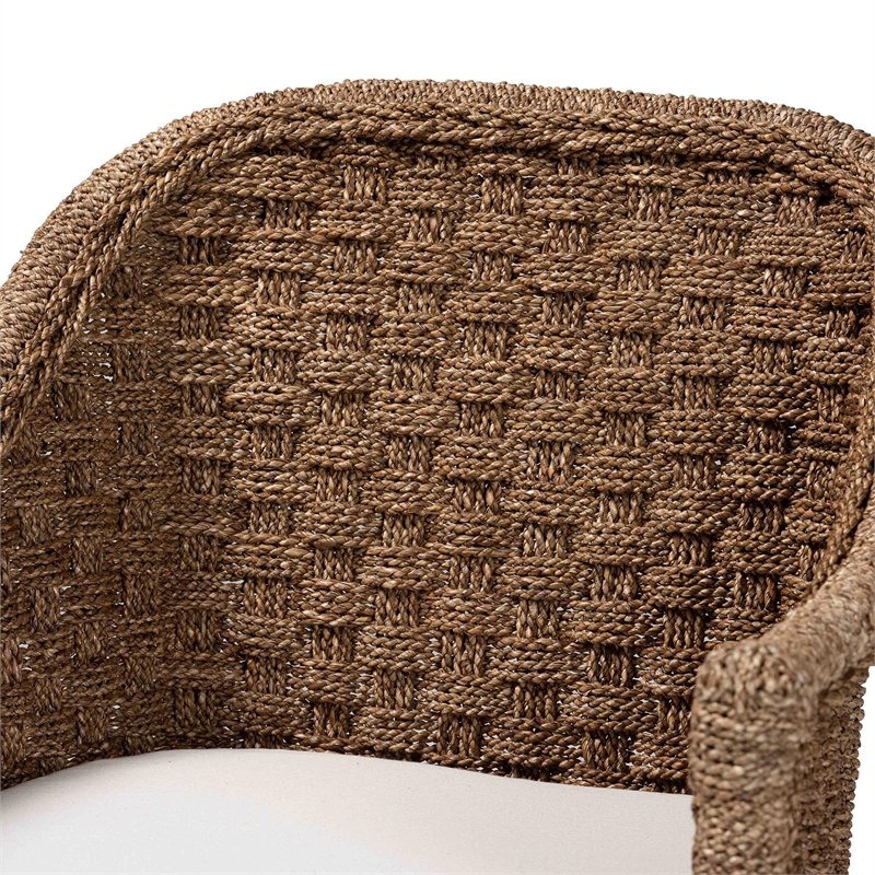 Pemberly Row Natural Seagrass and Rattan Arm Chair with Basketweave