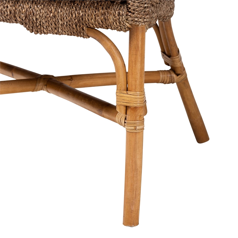 Pemberly Row Natural Seagrass and Rattan Arm Chair with Basketweave