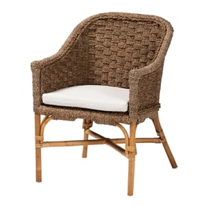 Pemberly Row Natural Seagrass and Rattan Arm Chair with Basketweave