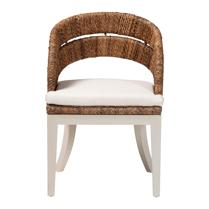 Pemberly Row Natural Seagrass and Mahogany Wood Dining Chair with Cushion