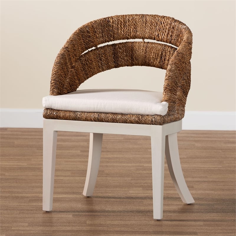 Pemberly Row Natural Seagrass and Mahogany Wood Dining Chair with Cushion