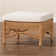 Pemberly Row Light Honey Braided Rattan Ottoman Stool with Cushion
