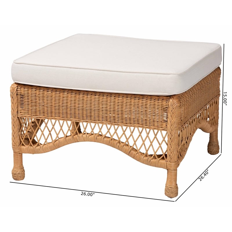 Pemberly Row Light Honey Braided Rattan Ottoman Stool with Cushion