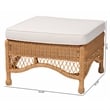 Pemberly Row Light Honey Braided Rattan Ottoman Stool with Cushion