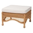 Pemberly Row Light Honey Braided Rattan Ottoman Stool with Cushion