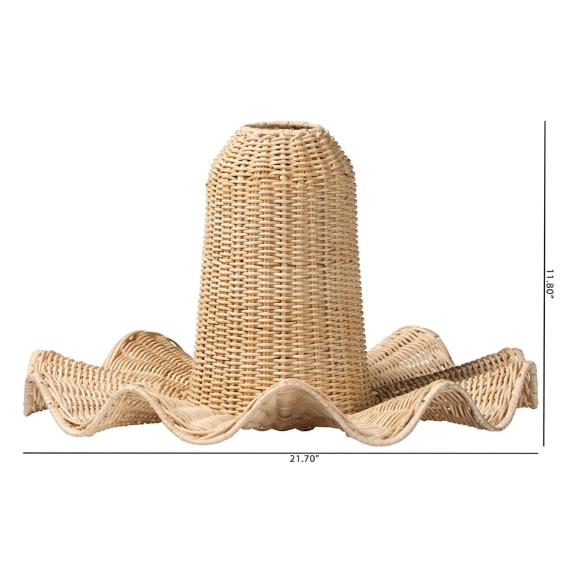 Pemberly Row Natural Scalloped Rattan Pendant Lampshade with Sombrero Shape
