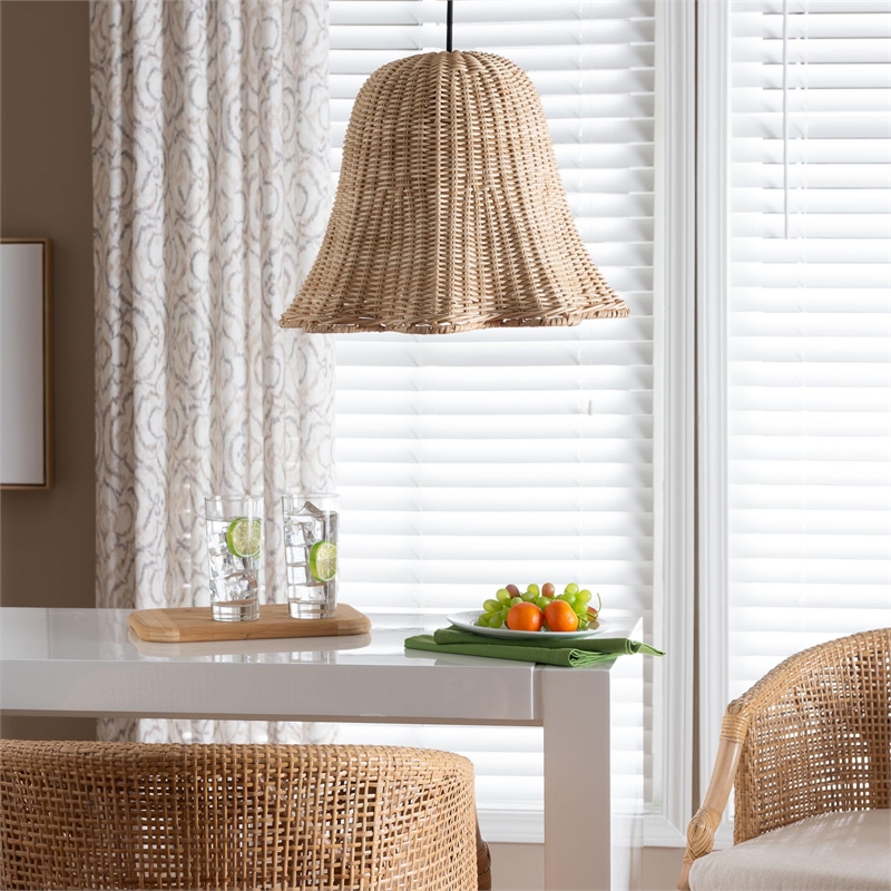 Pemberly Row Natural Scalloped Rattan Bell Pendant Lampshade