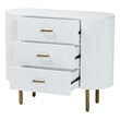 Pemberly Row White Fluted Wood and Gold Metal 3-Drawer Dresser