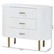 Pemberly Row White Fluted Wood and Gold Metal 3-Drawer Dresser