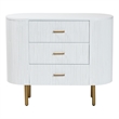 Pemberly Row White Fluted Wood and Gold Metal 3-Drawer Dresser