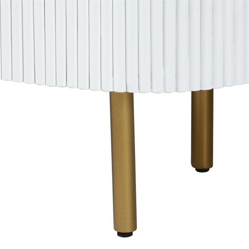 Pemberly Row White Fluted Wood and Gold Metal 3-Drawer Dresser