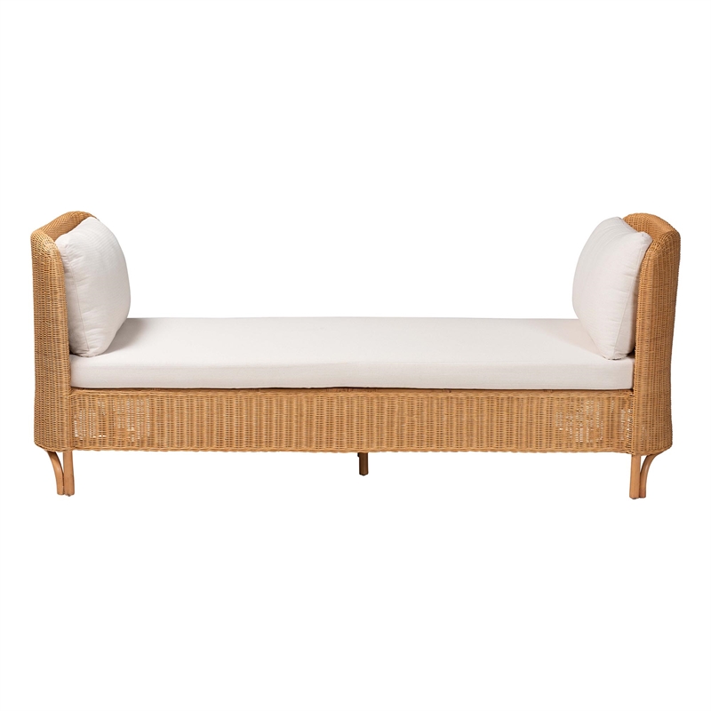 Pemberly Row Light Honey Braided Rattan Daybed with Cushion and 2 Pillows