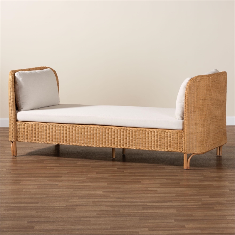 Pemberly Row Light Honey Braided Rattan Daybed with Cushion and 2 Pillows