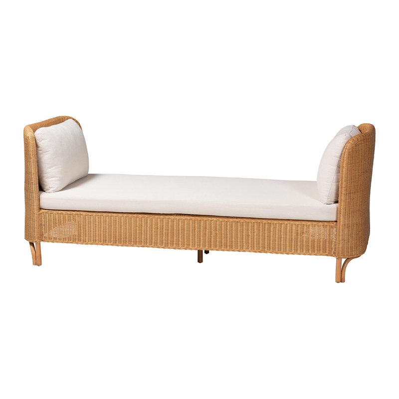 Pemberly Row Light Honey Braided Rattan Daybed with Cushion and 2 Pillows
