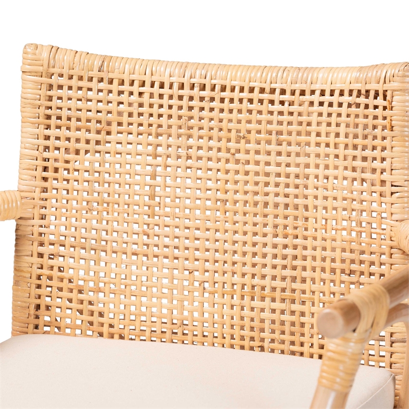 Pemberly Row Natural Rattan and Acacia Wood 2-Piece Bar Stool Set