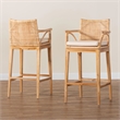 Pemberly Row Natural Rattan and Acacia Wood 2-Piece Bar Stool Set