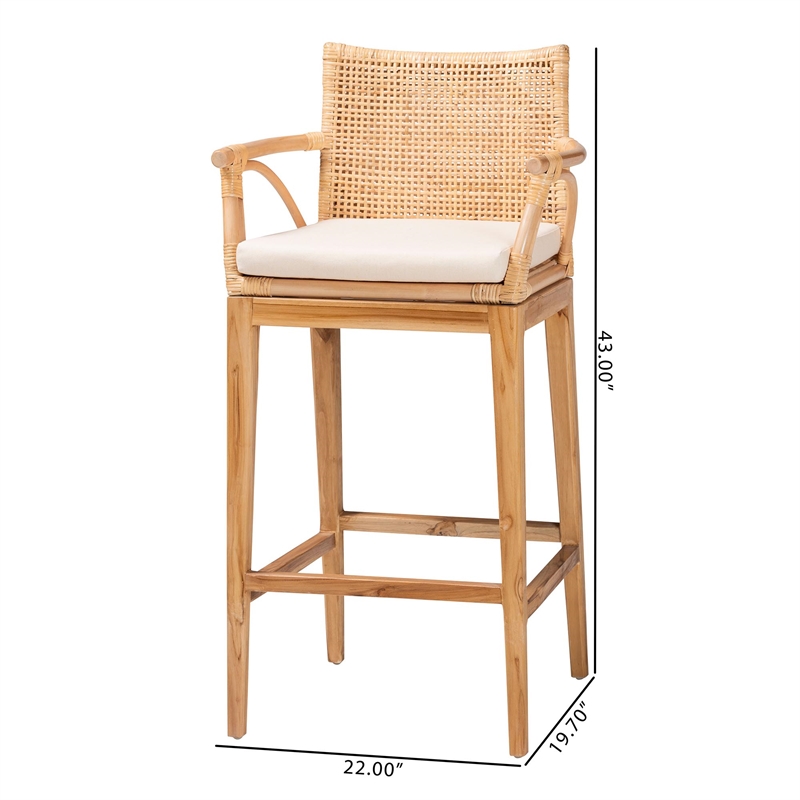 Pemberly Row Natural Rattan and Acacia Wood 2-Piece Bar Stool Set