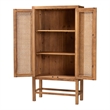 Pemberly Row Natural Rattan and Pine Wood Tall Cabinet with 3 Shelves
