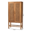 Pemberly Row Natural Rattan and Pine Wood Tall Cabinet with 3 Shelves