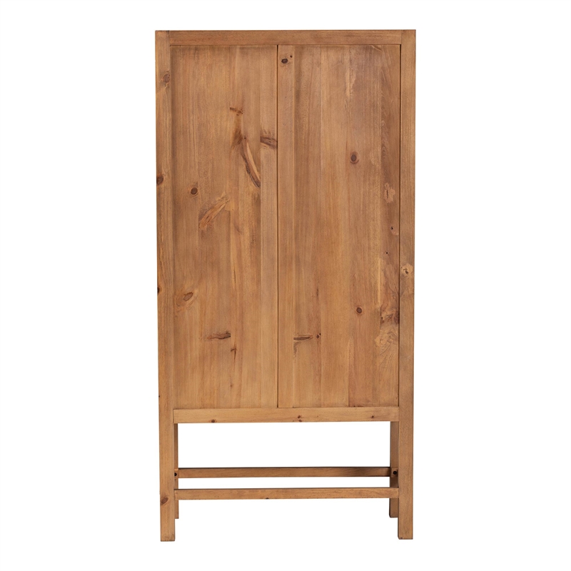 Pemberly Row Natural Rattan and Pine Wood Tall Cabinet with 3 Shelves