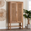Pemberly Row Natural Rattan and Pine Wood Tall Cabinet with 3 Shelves