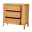 Pemberly Row Light Honey Rattan 3-Drawer Storage Cabinet with Woven Detail
