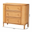 Pemberly Row Light Honey Rattan 3-Drawer Storage Cabinet with Woven Detail
