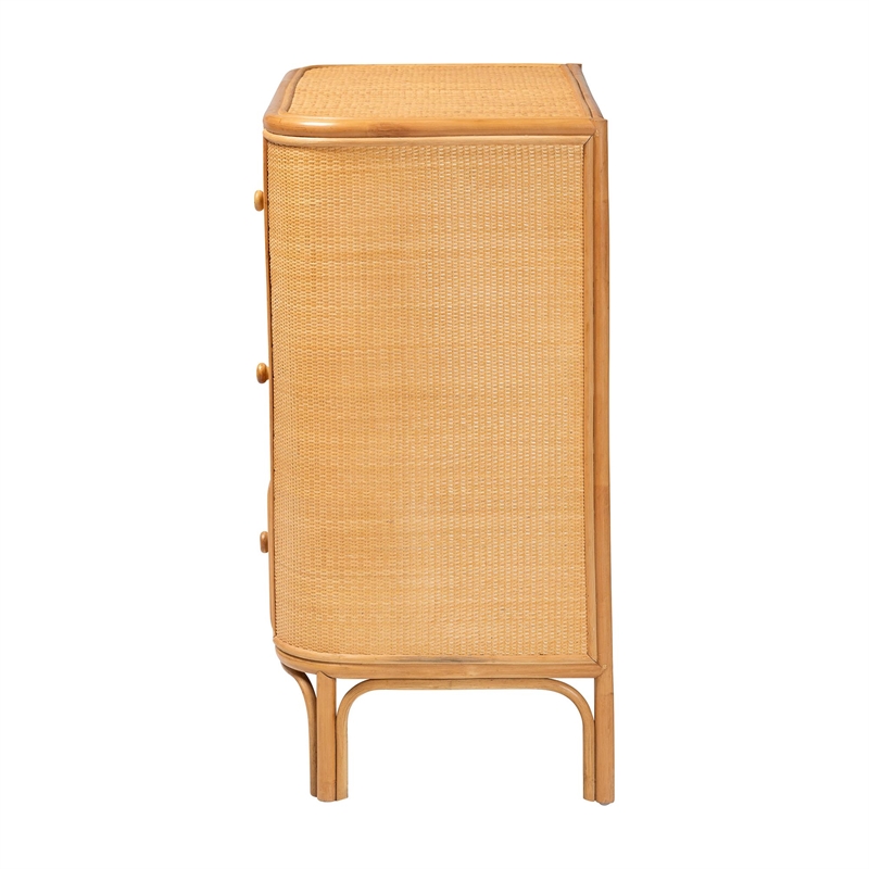 Pemberly Row Light Honey Rattan 3-Drawer Storage Cabinet with Woven Detail