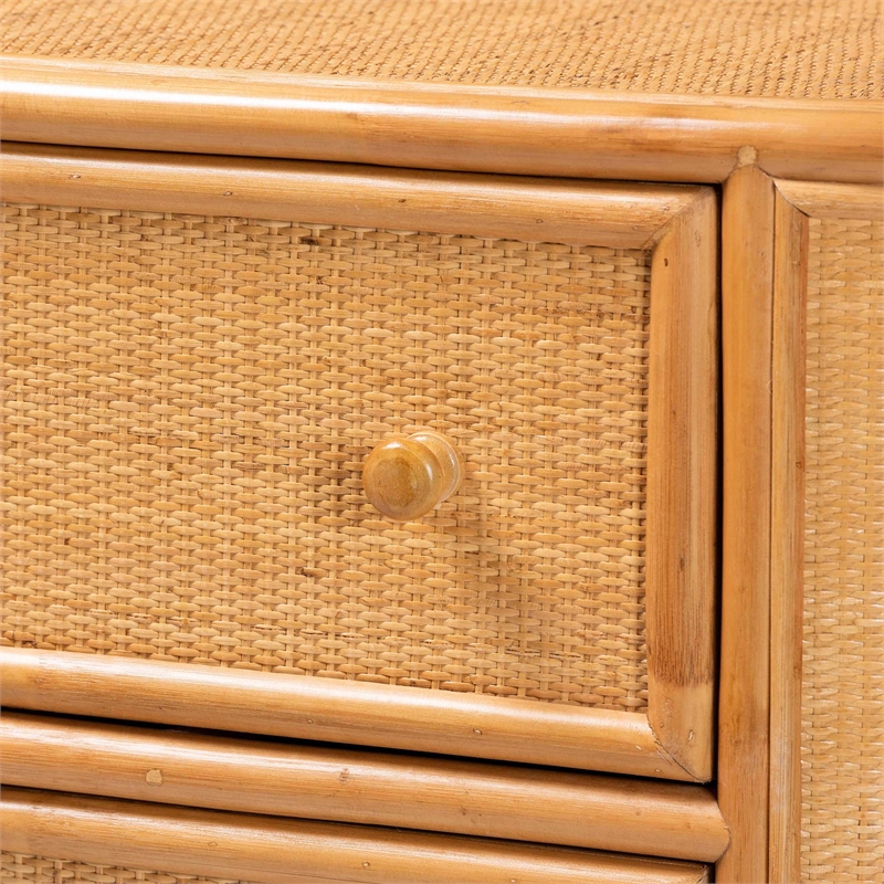 Pemberly Row Light Honey Rattan 3-Drawer Storage Cabinet with Woven Detail