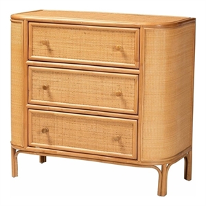 Pemberly Row Light Honey Rattan 3-Drawer Storage Cabinet with Woven Detail