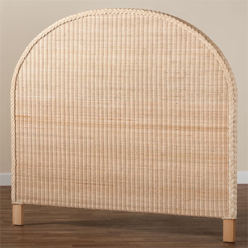 Pemberly Row Sun-Bleached Rattan Queen Standalone Headboard with Half-Moon Shape