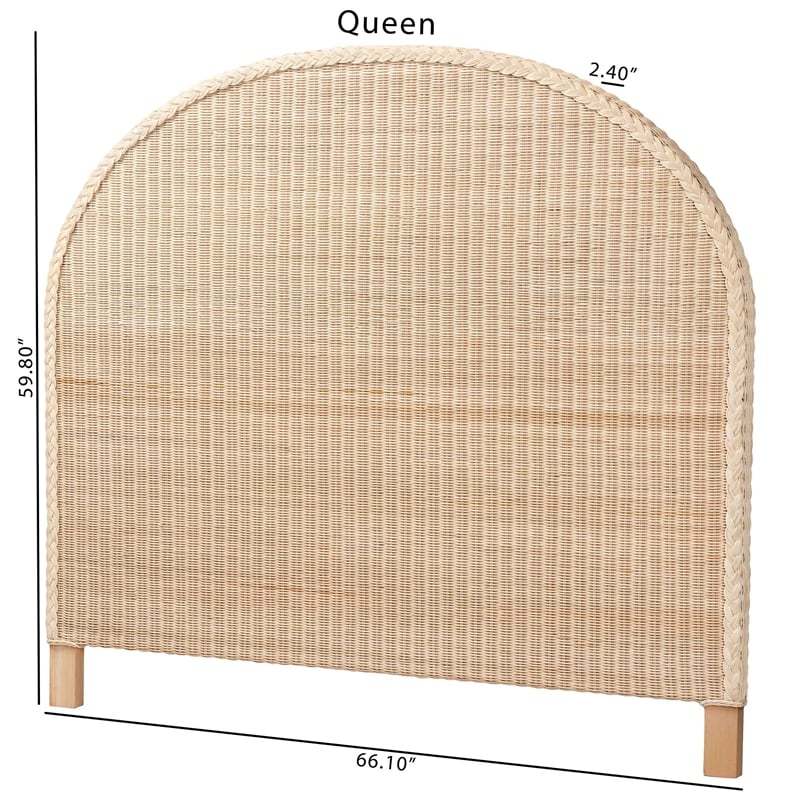 Pemberly Row Sun-Bleached Rattan Queen Standalone Headboard with Half-Moon Shape