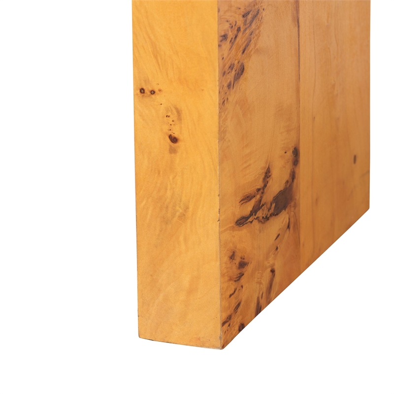 Pemberly Row Natural Mappa Burl Wood Console Table with Rectangular Top