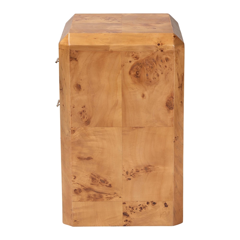 Pemberly Row Natural Mappa Burl Wood 2-Drawer Nightstand with Beveled Edges