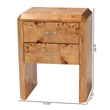 Pemberly Row Natural Mappa Burl Wood 2-Drawer Nightstand with Beveled Edges