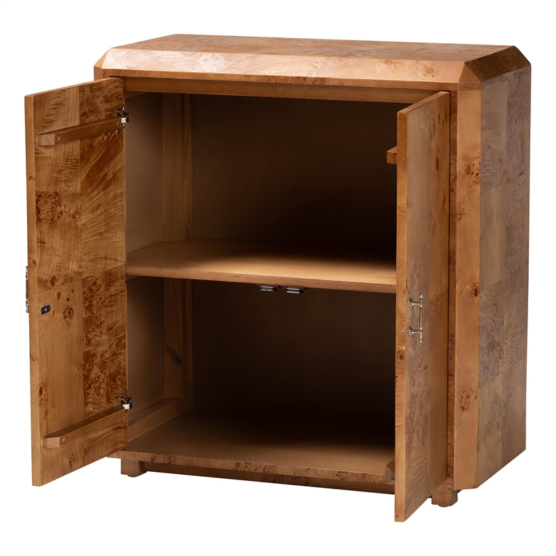 Pemberly Row Natural Mappa Burl Wood 2-Door Console Cabinet with Shelves