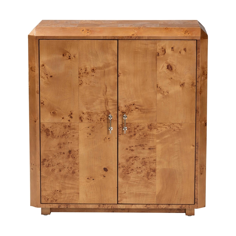 Pemberly Row Natural Mappa Burl Wood 2-Door Console Cabinet with Shelves