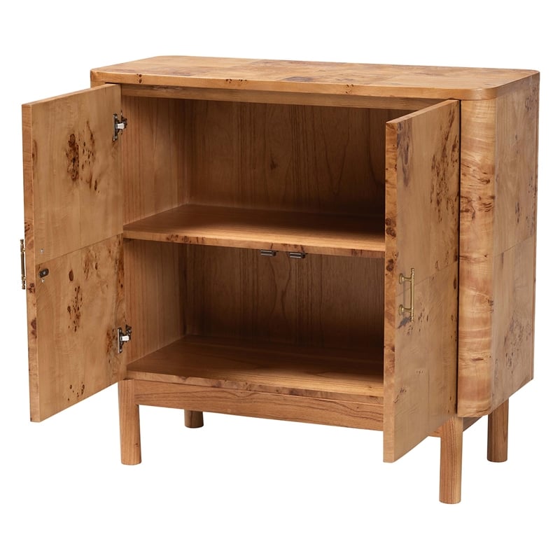Pemberly Row Natural Mappa Burl Wood Storage Cabinet with 2 Shelves