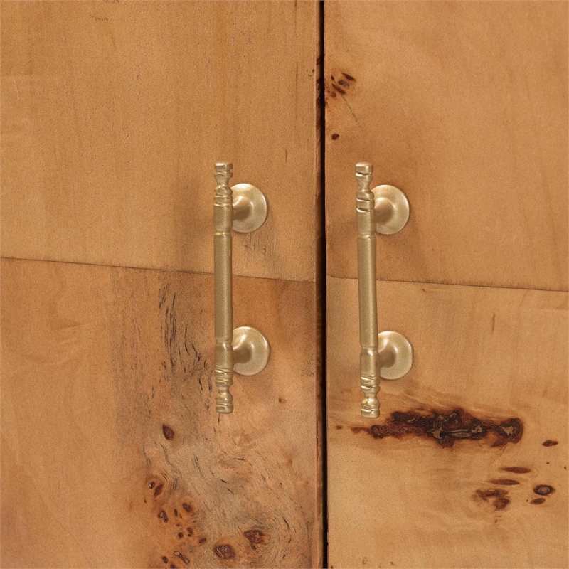 Pemberly Row Natural Mappa Burl Wood Storage Cabinet with 2 Shelves