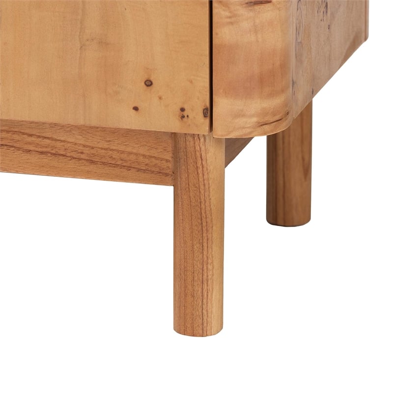 Pemberly Row Natural Mappa Burl Wood Storage Cabinet with 2 Shelves