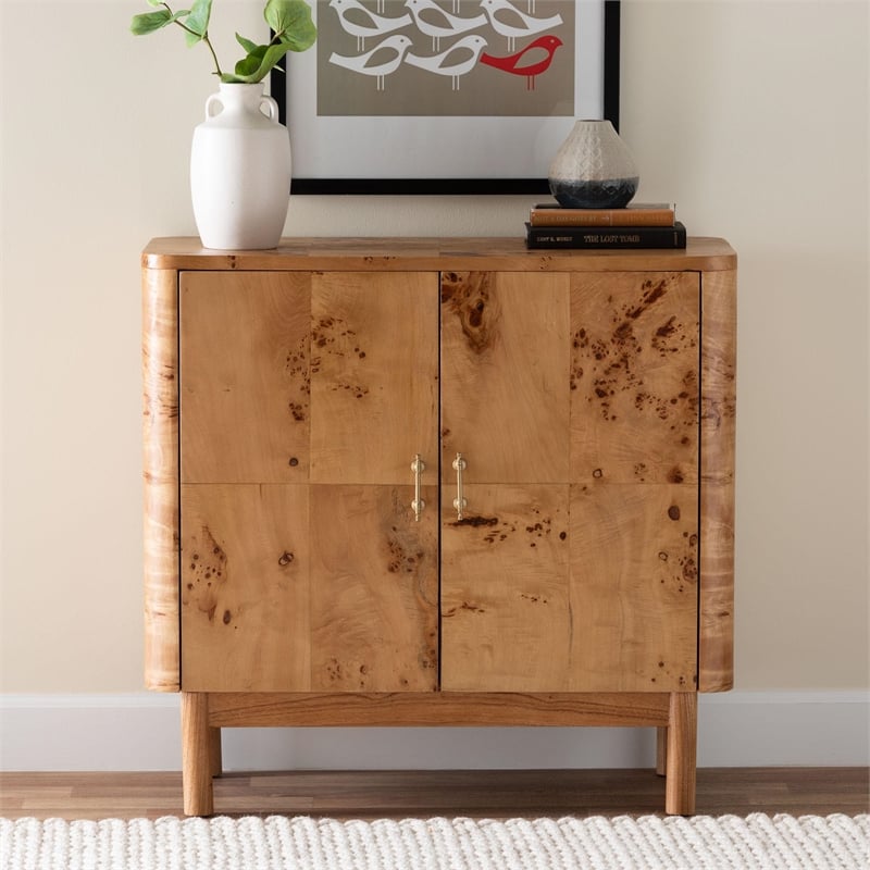 Pemberly Row Natural Mappa Burl Wood Storage Cabinet with 2 Shelves