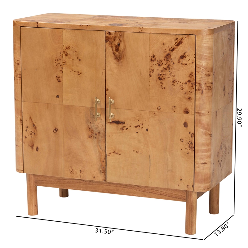 Pemberly Row Natural Mappa Burl Wood Storage Cabinet with 2 Shelves