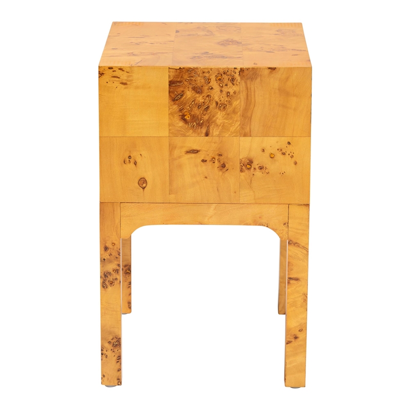 Pemberly Row Natural Mappa Burl Wood 2-Drawer Nightstand with Inset Handles