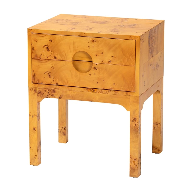 Pemberly Row Natural Mappa Burl Wood 2-Drawer Nightstand with Inset Handles