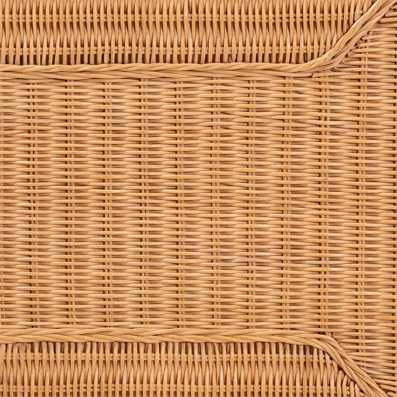 Pemberly Row Light Honey Braided Rattan Coffee Table with Open Shelf