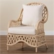 Pemberly Row Ivory Braided Rattan Arm Chair with Cushion and Pillow